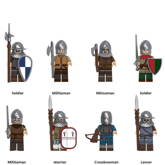 Medieval Warriors Custom Minifigure Set | S3 | 8-Pack | ABS Plastic