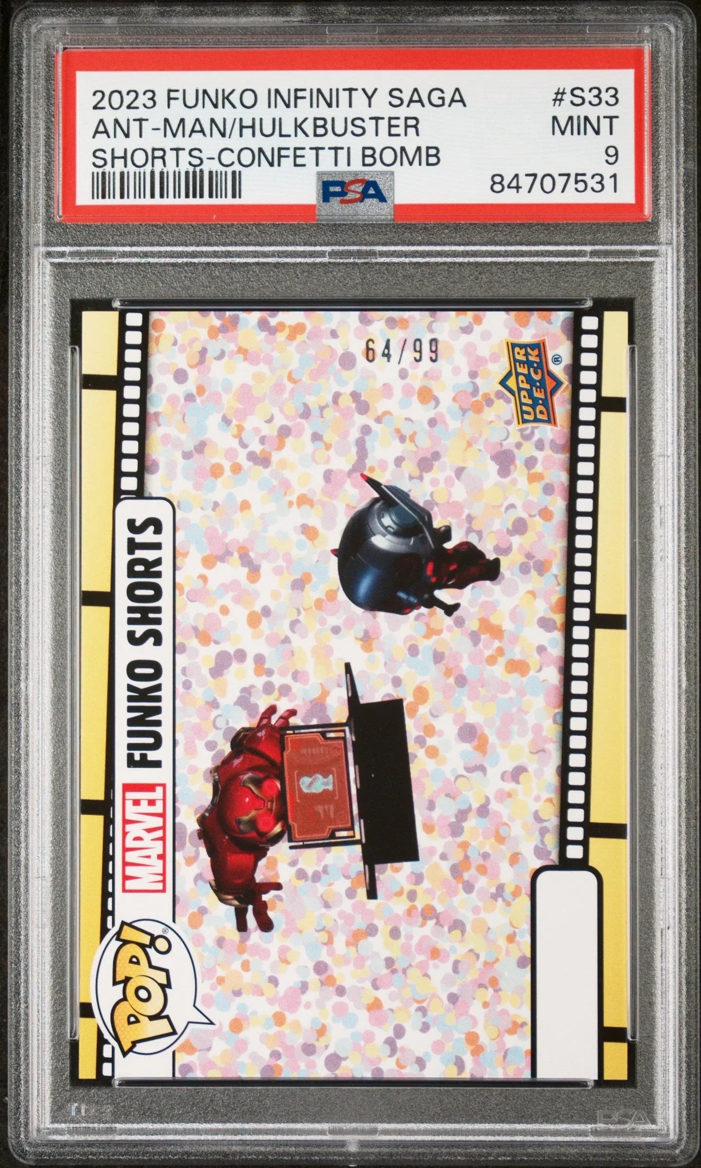 2023 UPPER DECK FUNKO POP MARVEL SHORTS ANTMAN/HULKBUSTER SHORTSCONFETTI BOMB #S33 PSA 9 - ToylandEU