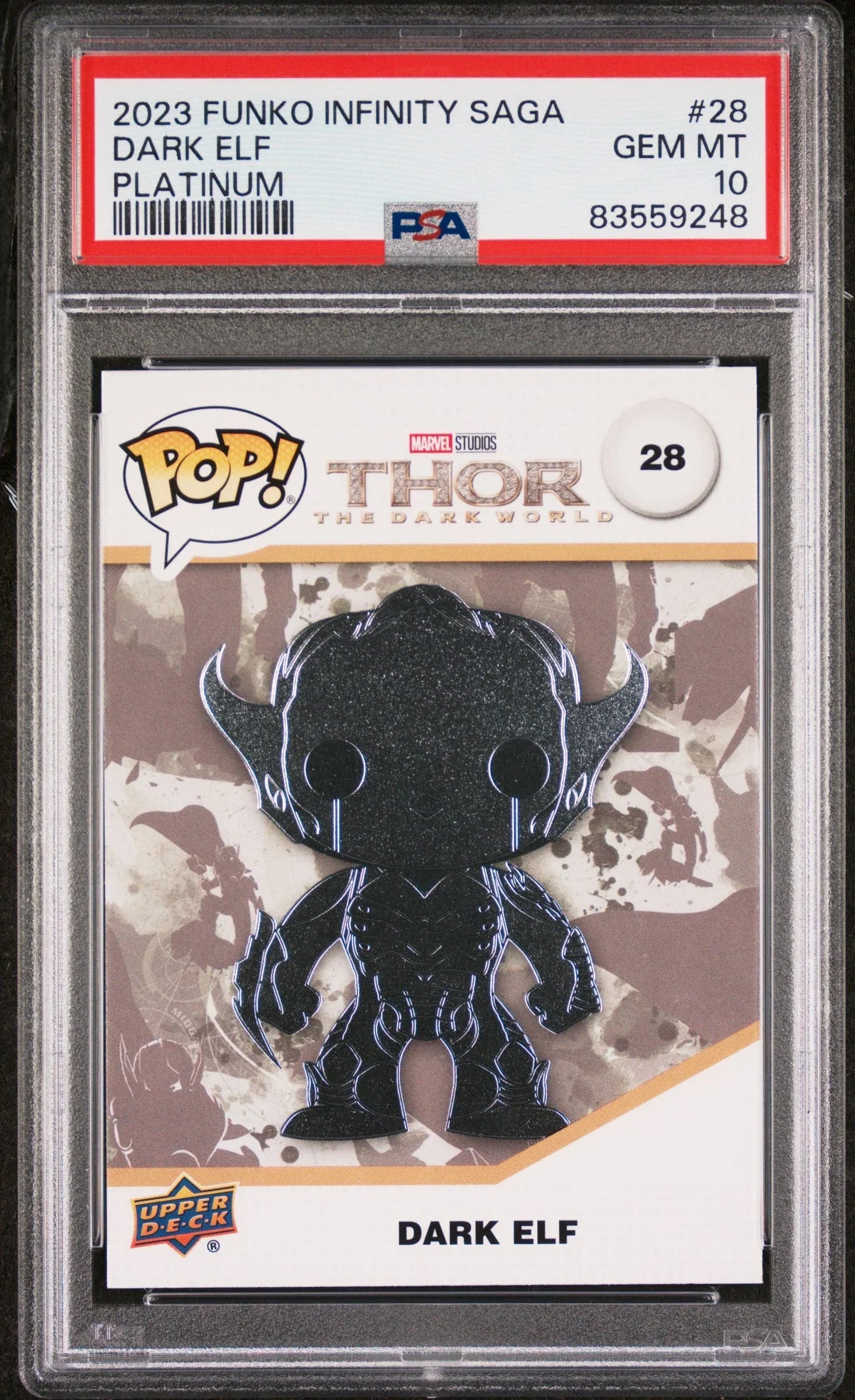 2023 UPPER DECK FUNKO POP MARVEL DARK ELF PLATINUM #28 PSA 10 - ToylandEU